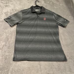 Stanford Cardinal Polo Shirt Mens Large Gray Stripe Nike Golf Dri-FIT Tour NCAA